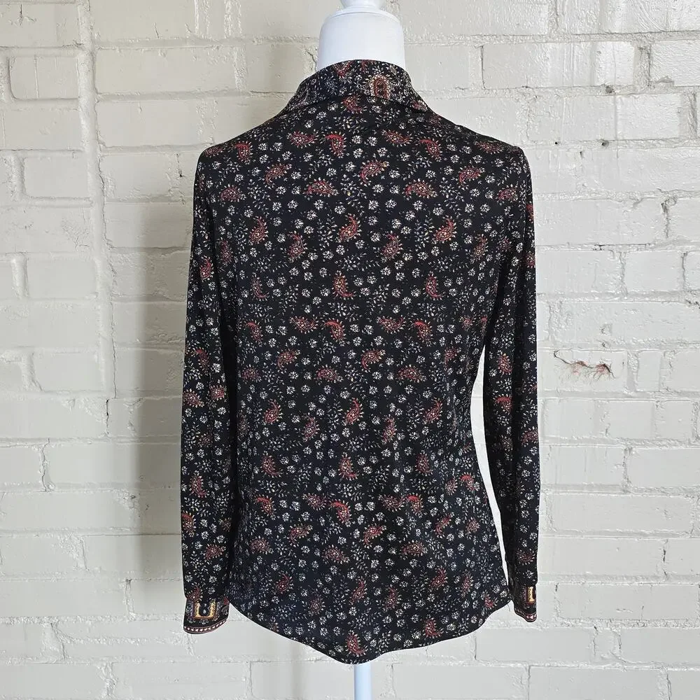Mardi Modes Vintage 70s Paisley Blouse ┃Black Rust ┃Psychedelic Boho Whimsigoth - Picture 3 of 9